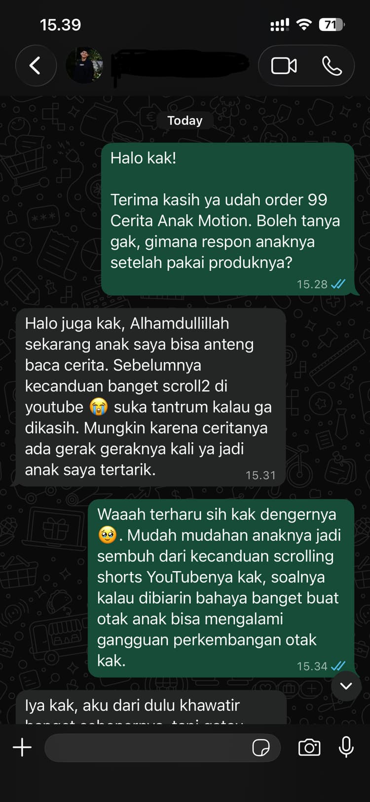 Testimoni WhatsApp dari Pembeli 3